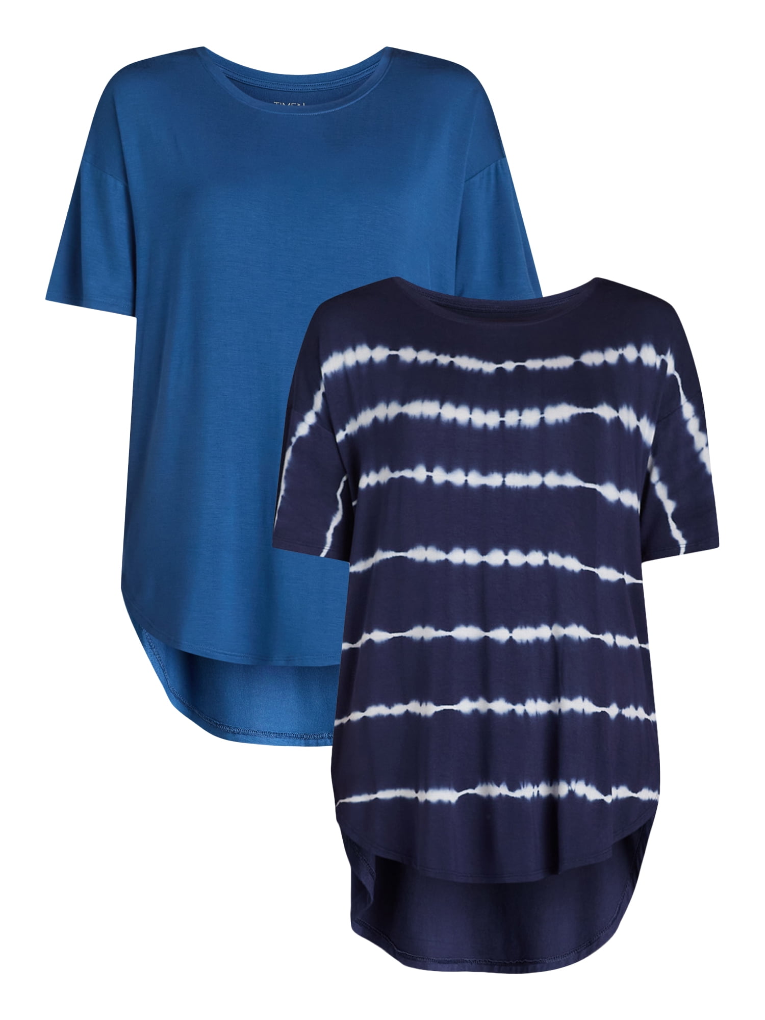 Time and Tru Women's Crew Neck Tunic Tee, 2-Pack, Sizes XS-XXXL