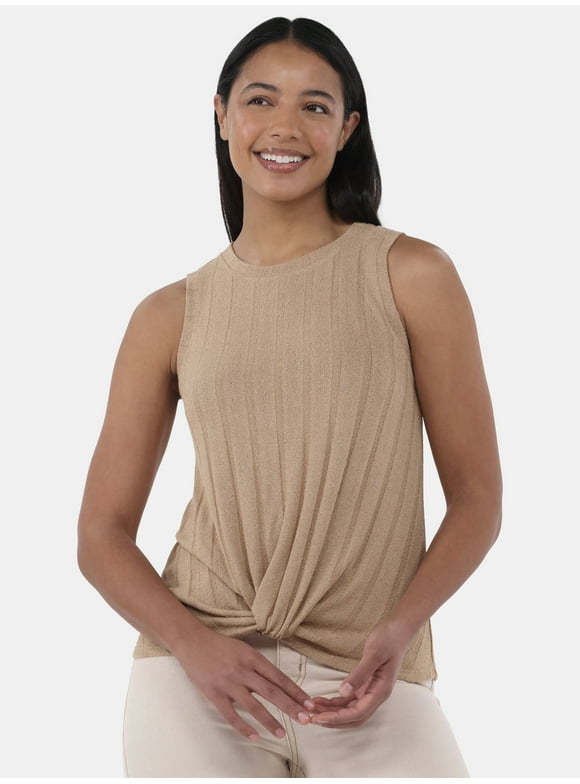 Women's Crew Neck Twist Front Tank Top, Sizes XS-3XL