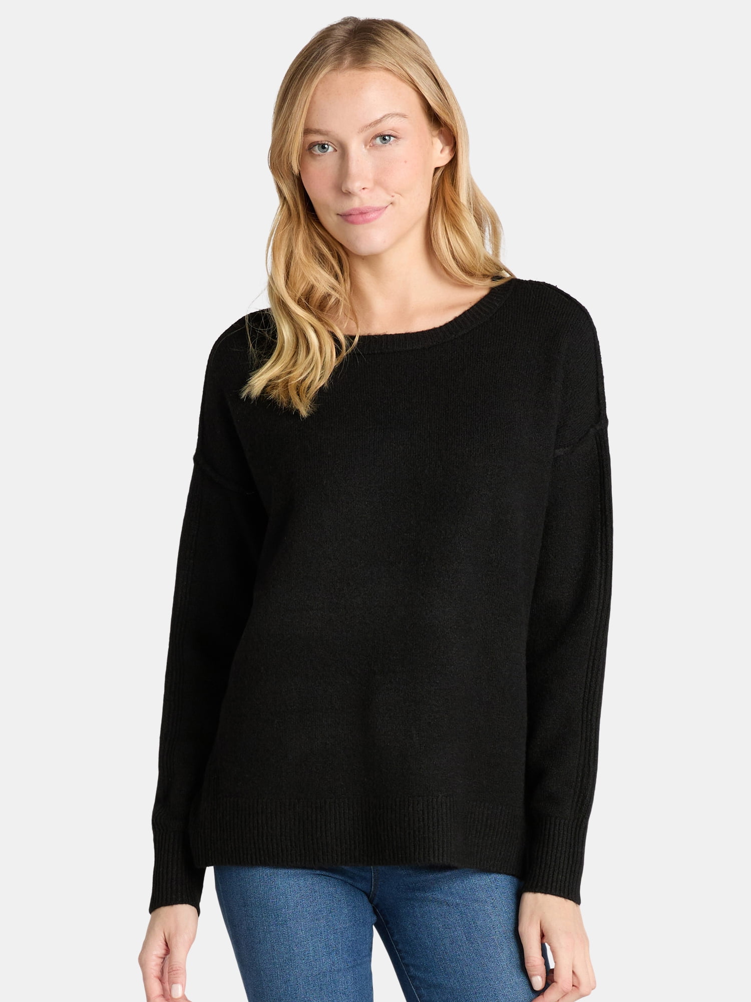 Long Sleeve Crewneck Contrast Color Casual Loose Pullover Sweater