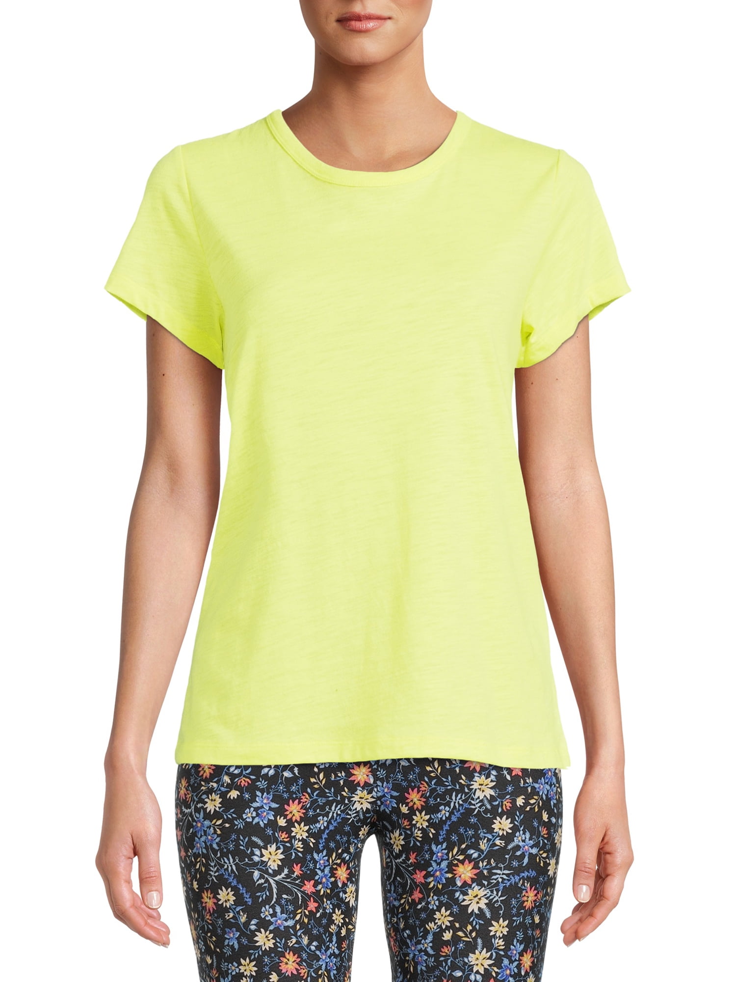 Time and Tru Women's Crewneck Slub Tee with Short Sleeves