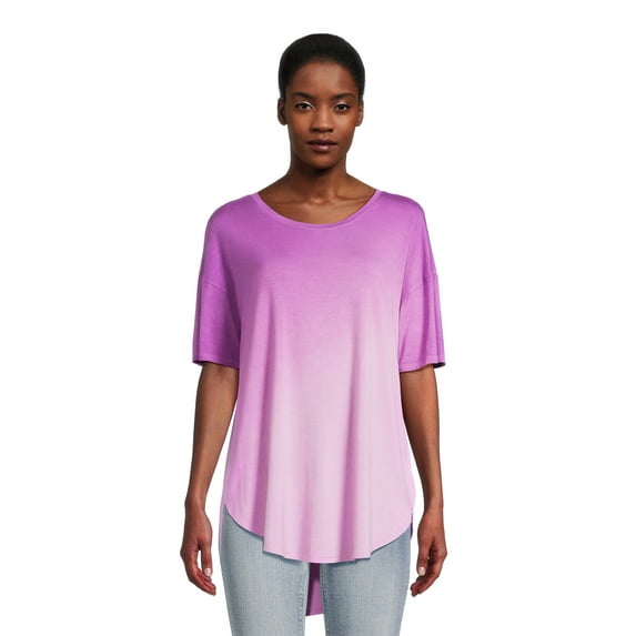 Time and Tru Women's and Women’s Plus Crewneck Tunic Tee with Short Sleeves, Sizes S-3XL