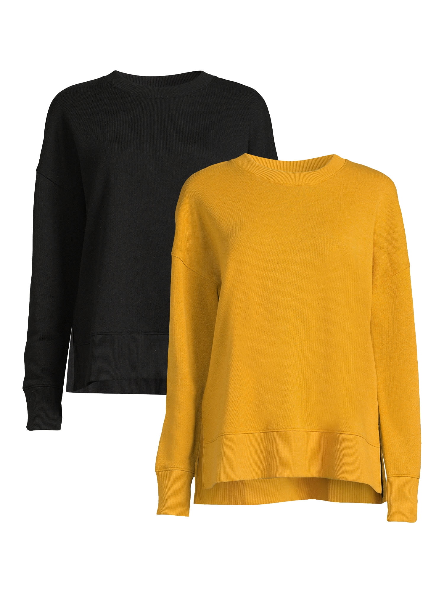 Time and Tru Women's Crewneck Sweatshirt with High-Low Hem, 2-Pack, Sizes  XS-XXXL 