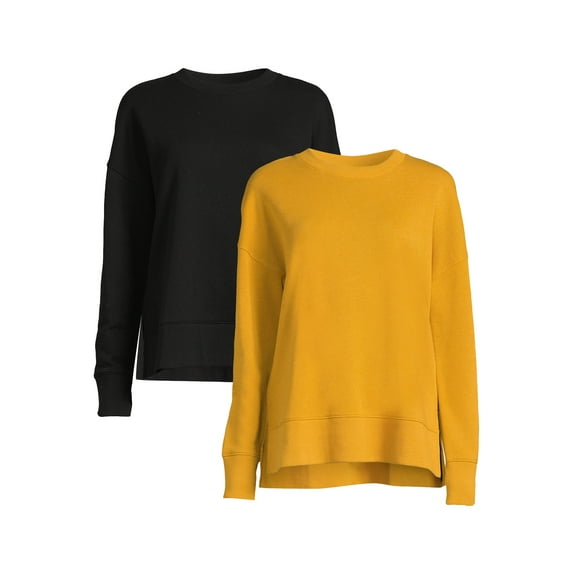 Time and Tru Women's Crewneck Sweatshirt with High-Low Hem, 2-Pack, Sizes XS-XXXL