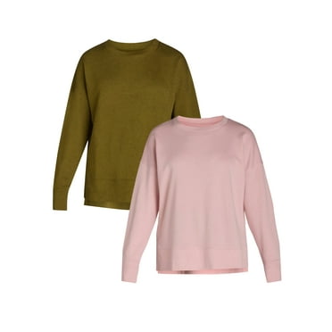 Time and Tru Women's Crewneck Sweatshirt with High-Low Hem, 2-Pack, Sizes XS-XXXL