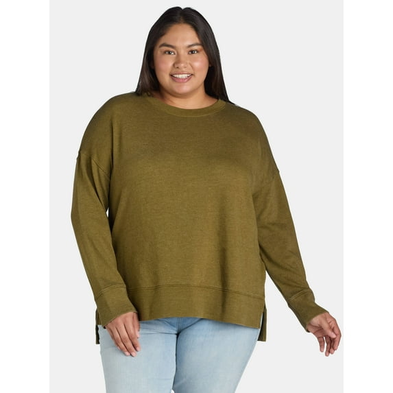Time and Tru Women's Tunic Sweatshirt with High-Low Hem, Sizes XS -4X
