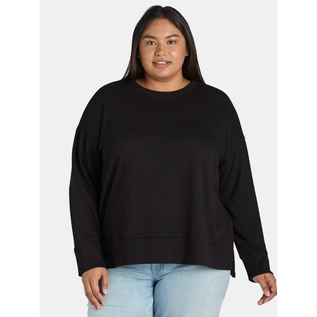 Time and Tru Women's Crewneck Sweatshirt with High-Low Hem, Sizes XS -4X