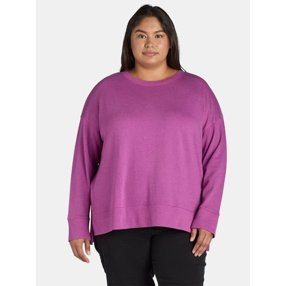 Time and Tru Women's Tunic Sweatshirt with High-Low Hem, Sizes XS -4X