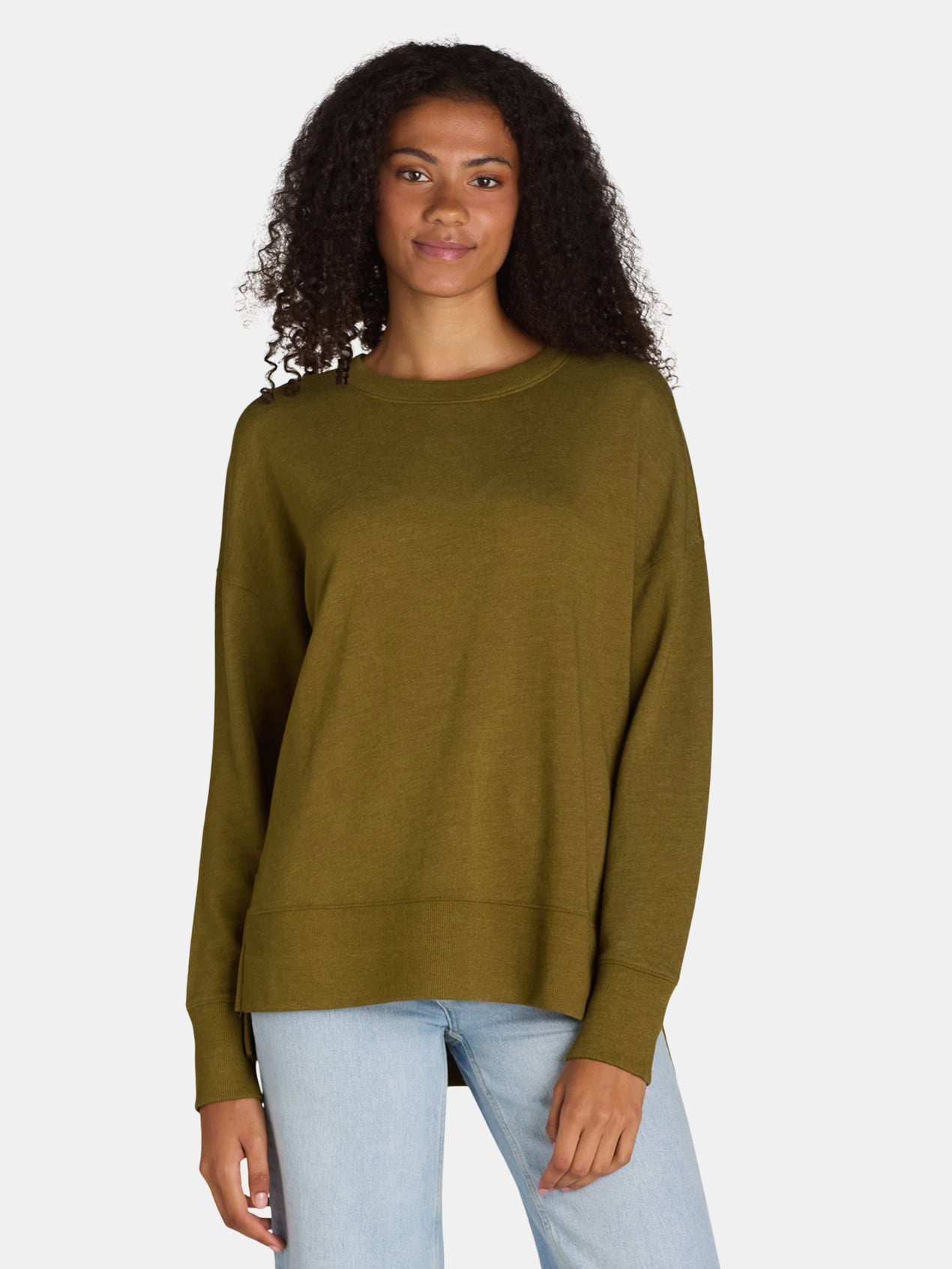 Time and Tru Women's Tunic Sweatshirt with High-Low Hem, Sizes XS -4X