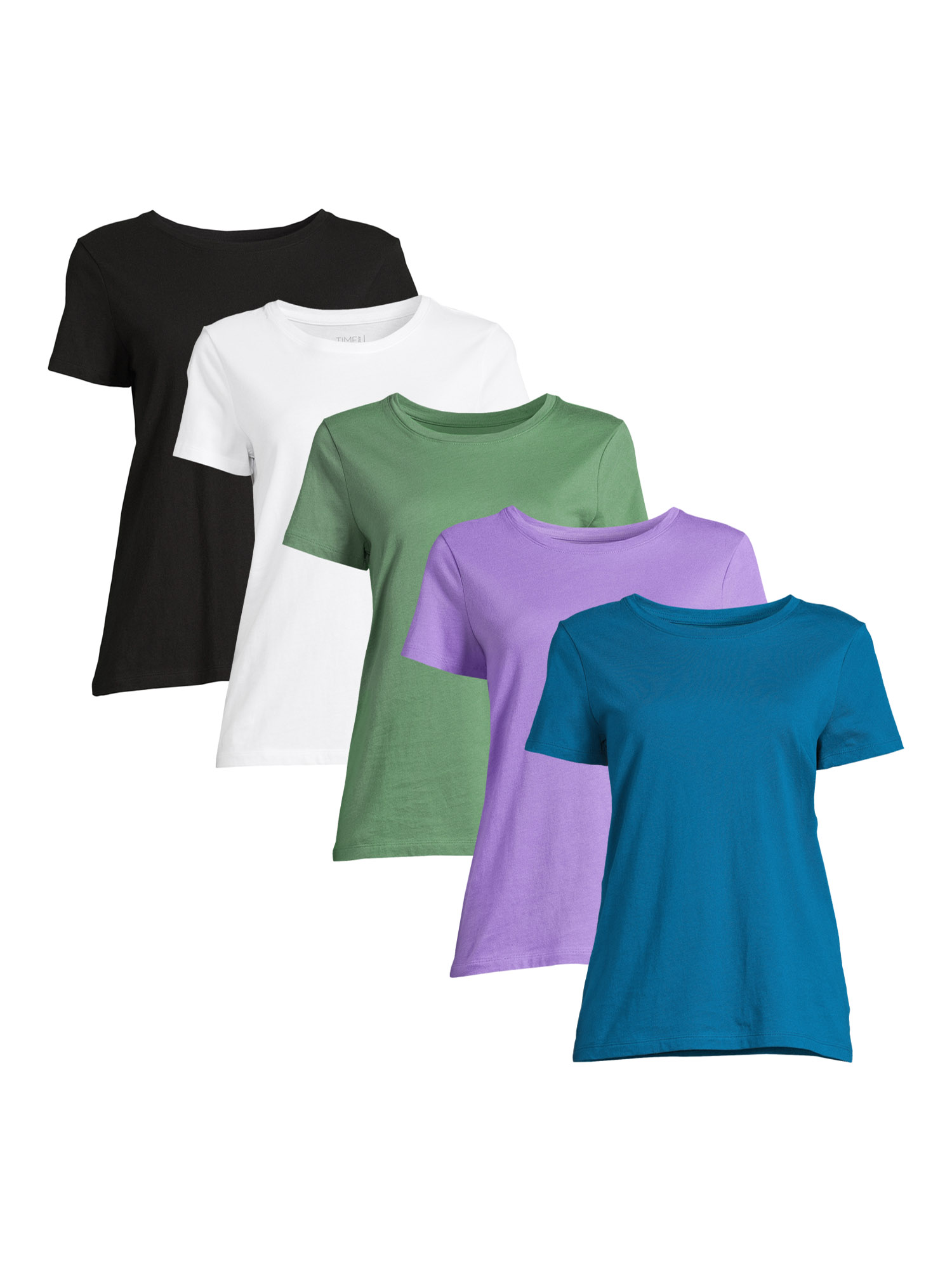Time and Tru Women's Crewneck Tee with Short Sleeves, 5-Pack - image 1 of 5