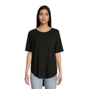 Time and Tru Women's Crewneck Tunic Tee with Short Sleeves, Sizes S-3XL