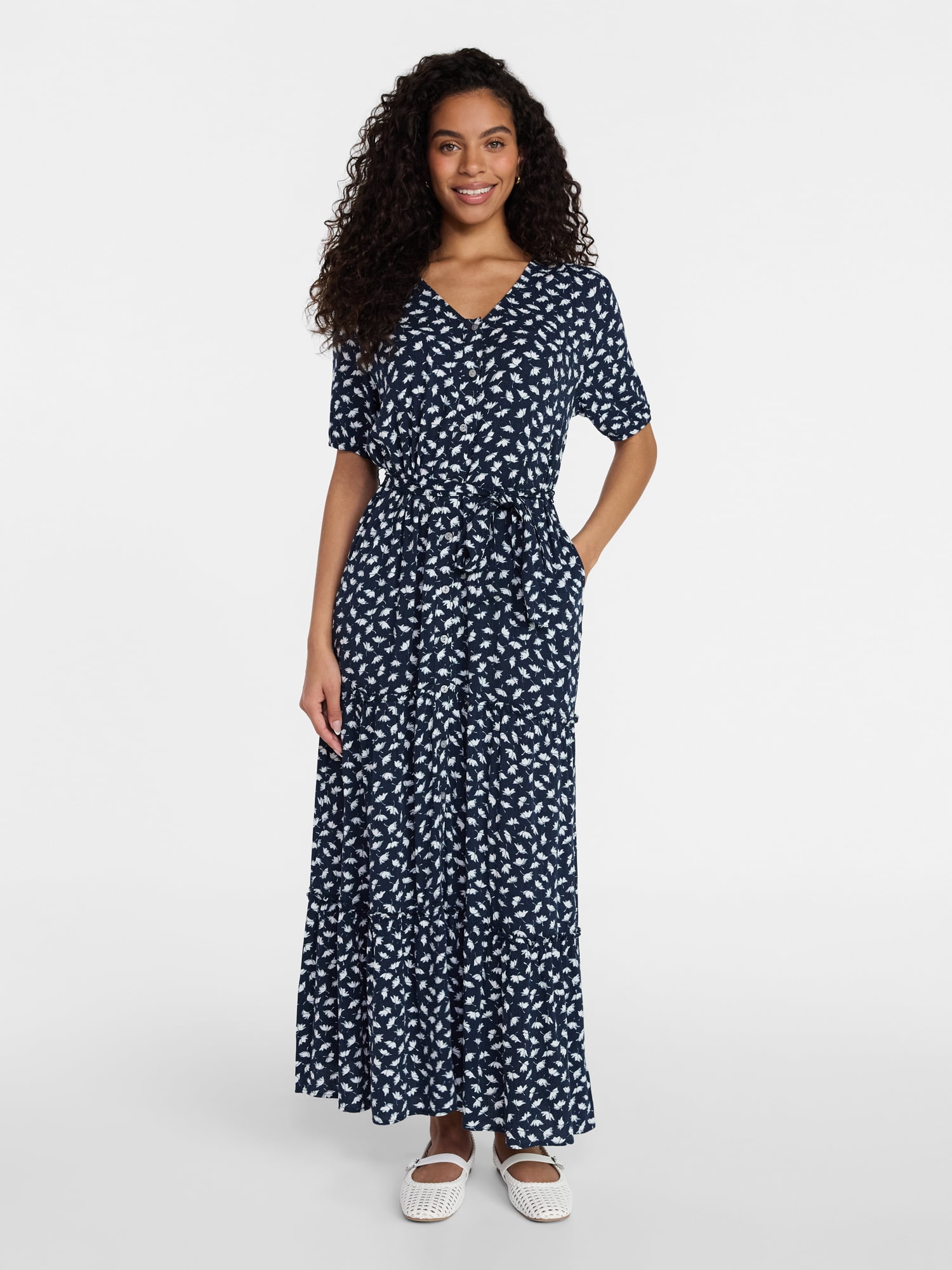 white christmas dresses Olive Floral Smocked Maxi Dress main image 0