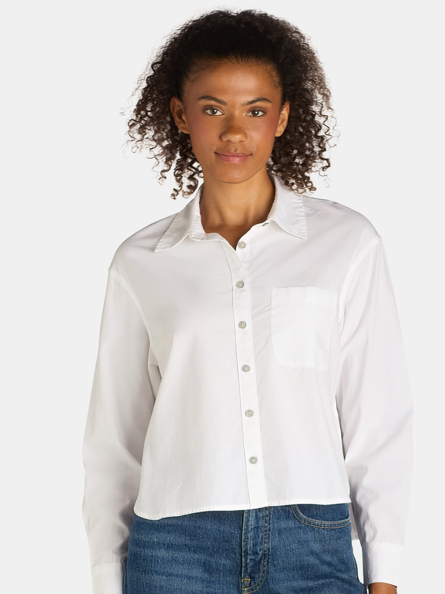 Time and Tru women's Cropped Boxy Button Down Top - Walmart.com
