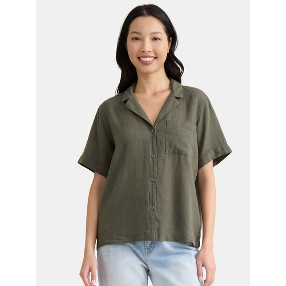Time and Tru Women’s Cropped Camp Shirt, Sizes XS-XXXL