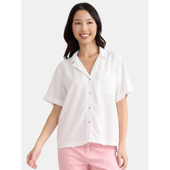 Time and Tru Women’s Cropped Camp Shirt, Sizes XS-XXXL