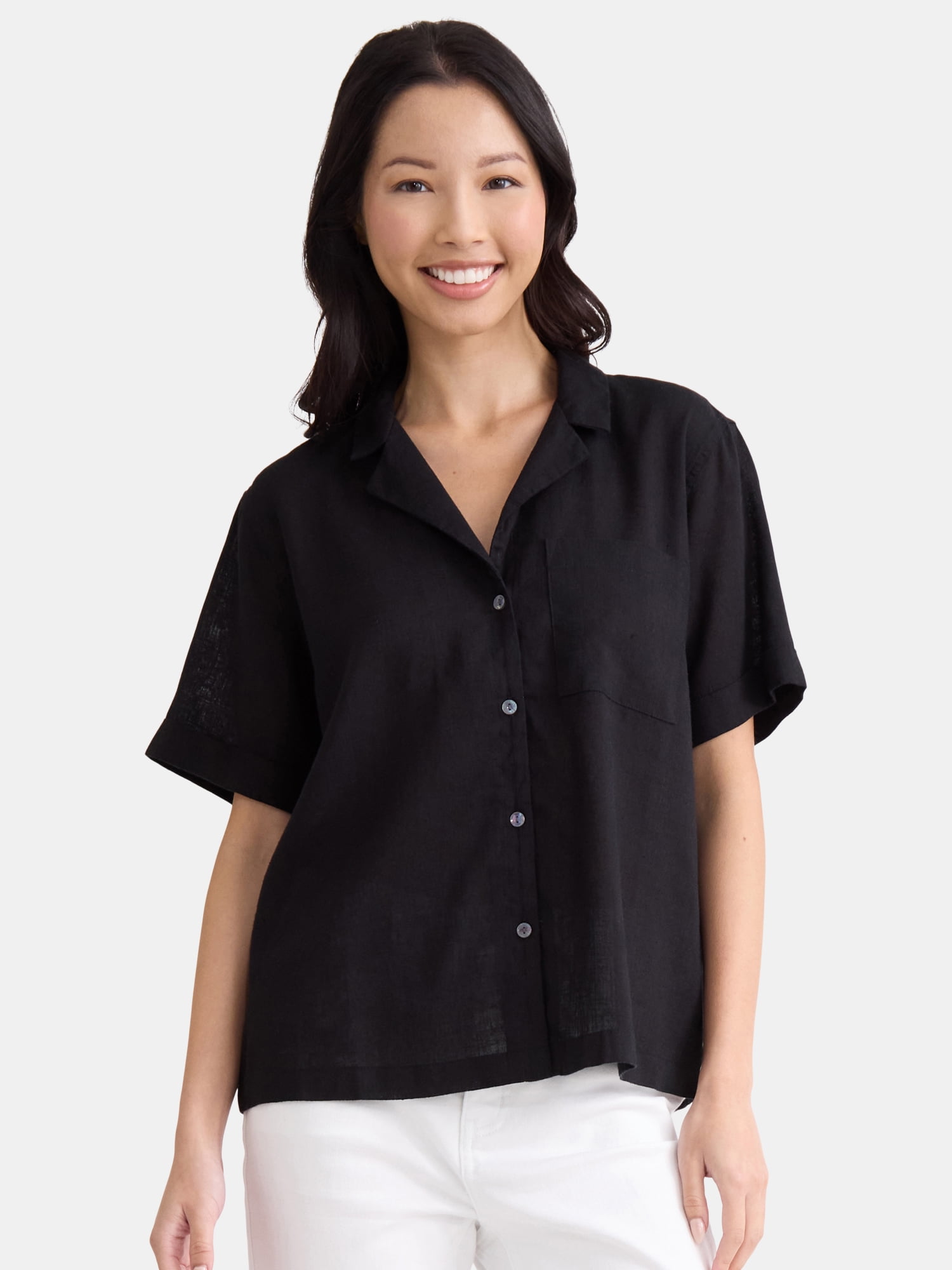 Time and Tru Women’s Cropped Camp Shirt, Sizes XS-XXXL
