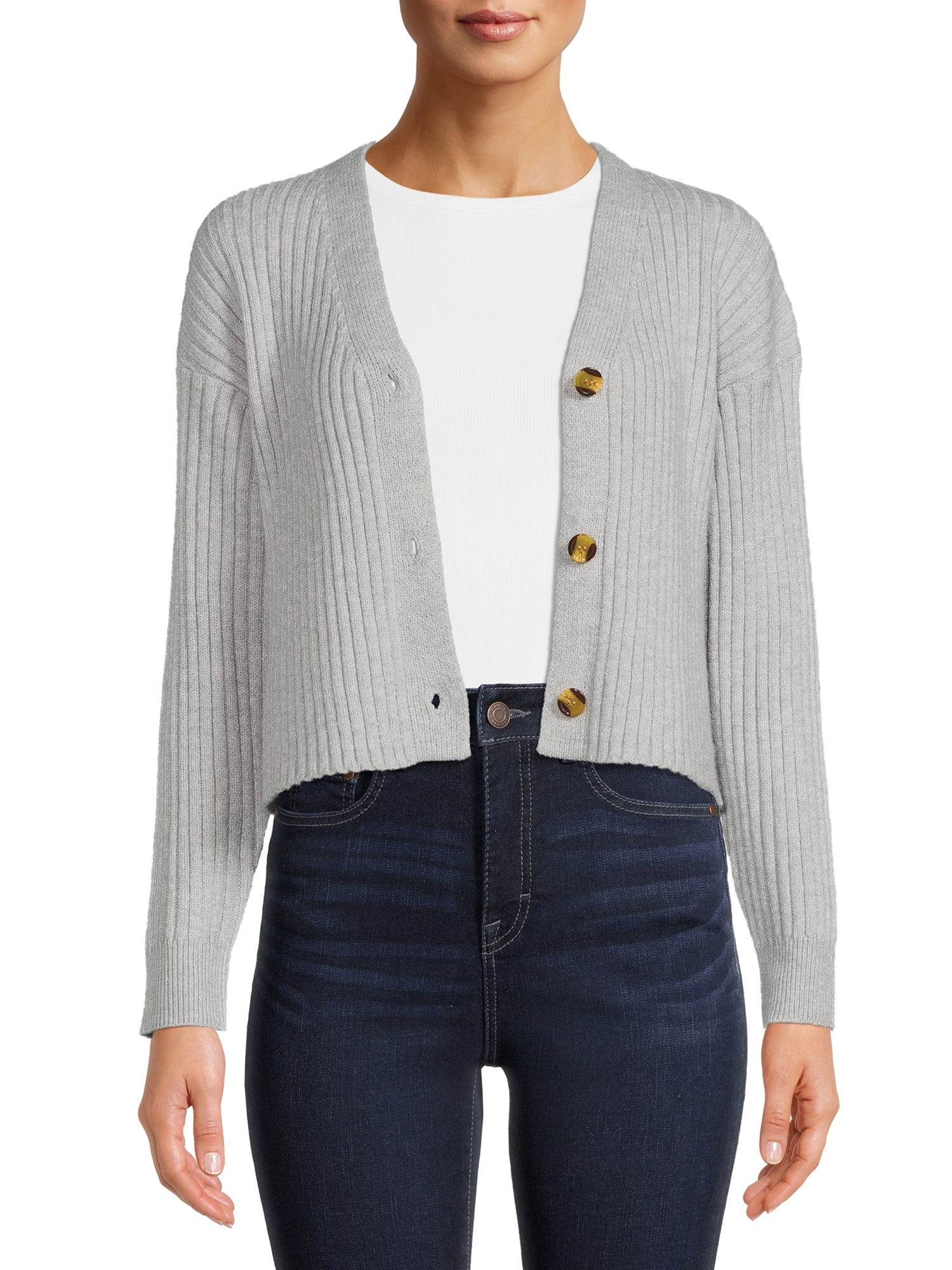 Time and Tru Women's Cropped Cardigan Sweater