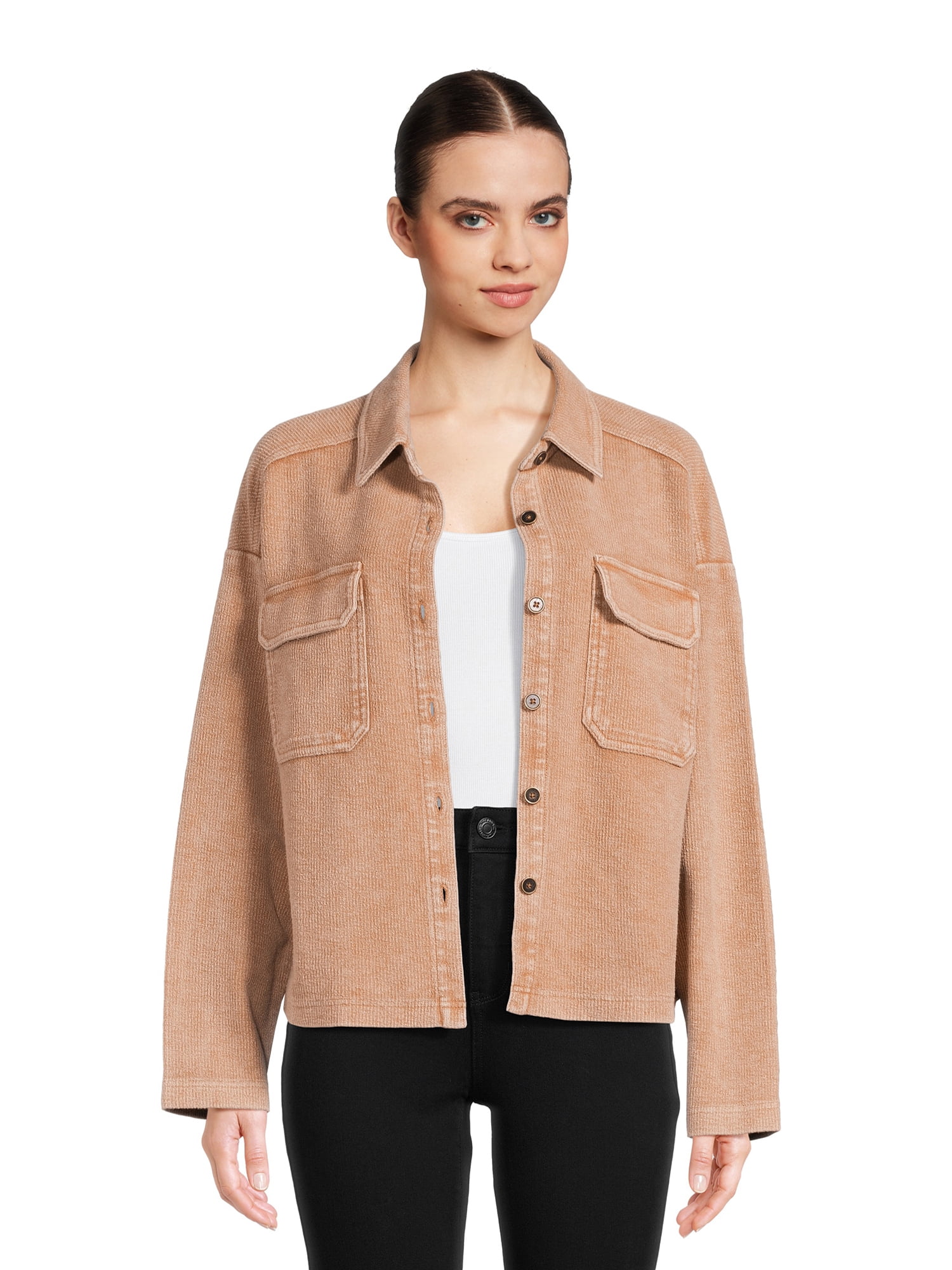 Time and Tru Women's Cropped Corduroy Shacket, XSXXL