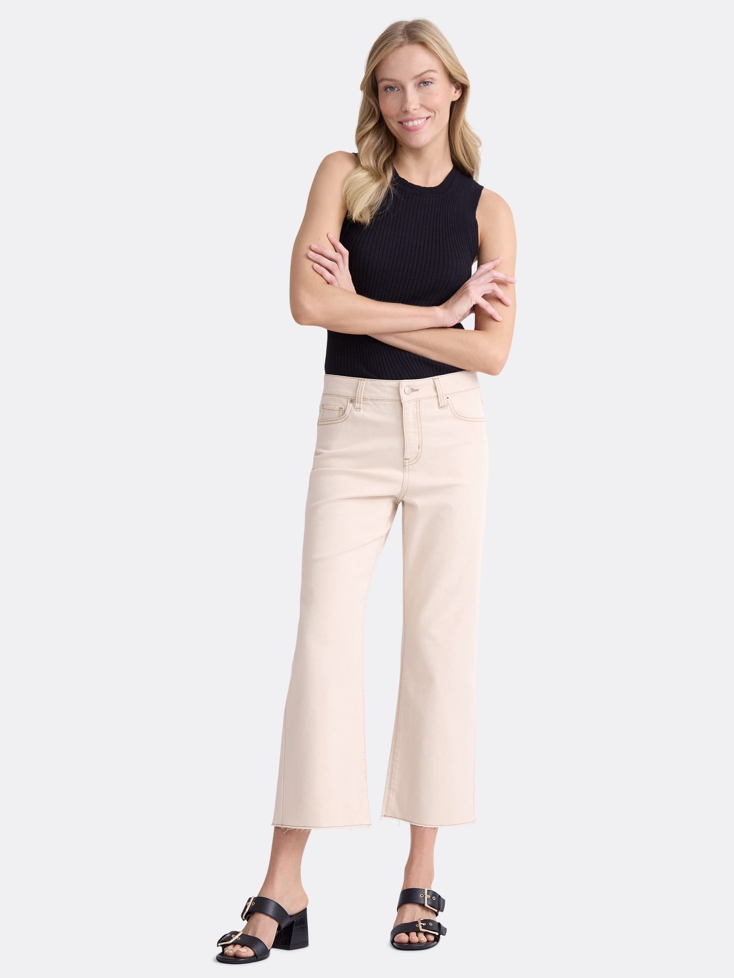 Time and Tru Women's Cropped Flare Jeans with Raw Hem, 26” Inseam, Sizes 2-20