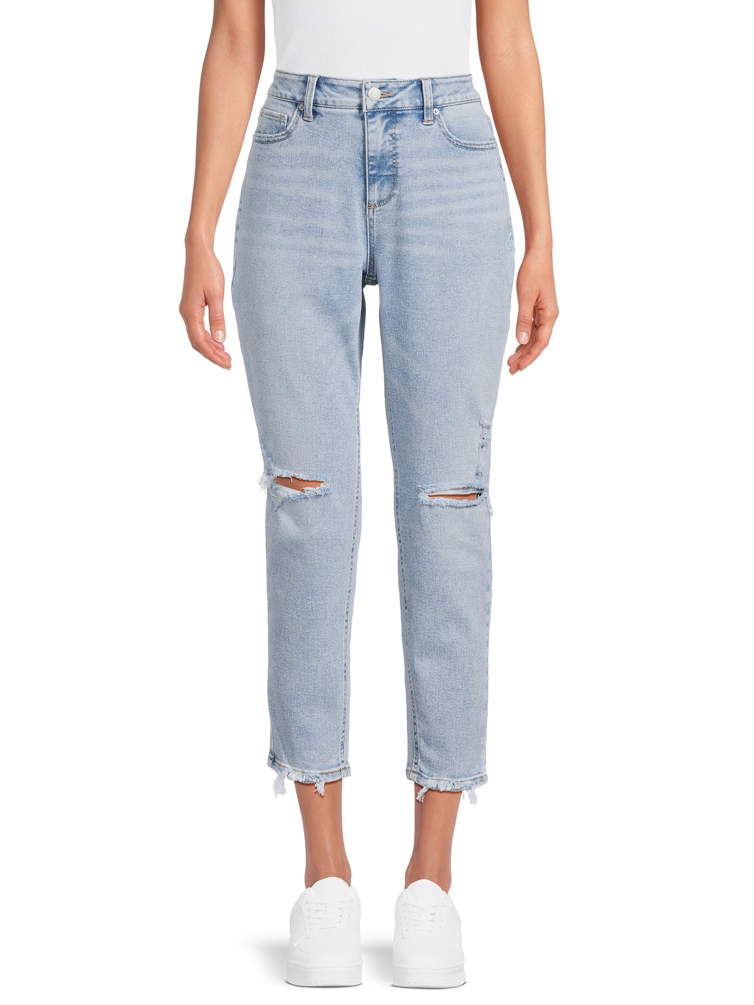 Time and Tru Women's Destructed Hem Straight Leg Jeans, 27.5 Time and Tru Women's Destructed Hem Straight Leg Jeans, 27.5