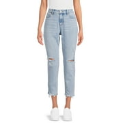 Time and Tru Women's Cropped High Rise Distressed Mom Jeans, 27" Inseam for Regular, Sizes 2-20