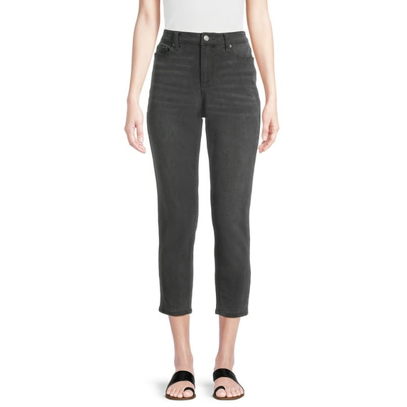 Time and Tru Women's Cropped High Rise Distressed Mom Jeans, 27" Inseam for Regular, Sizes 2-20