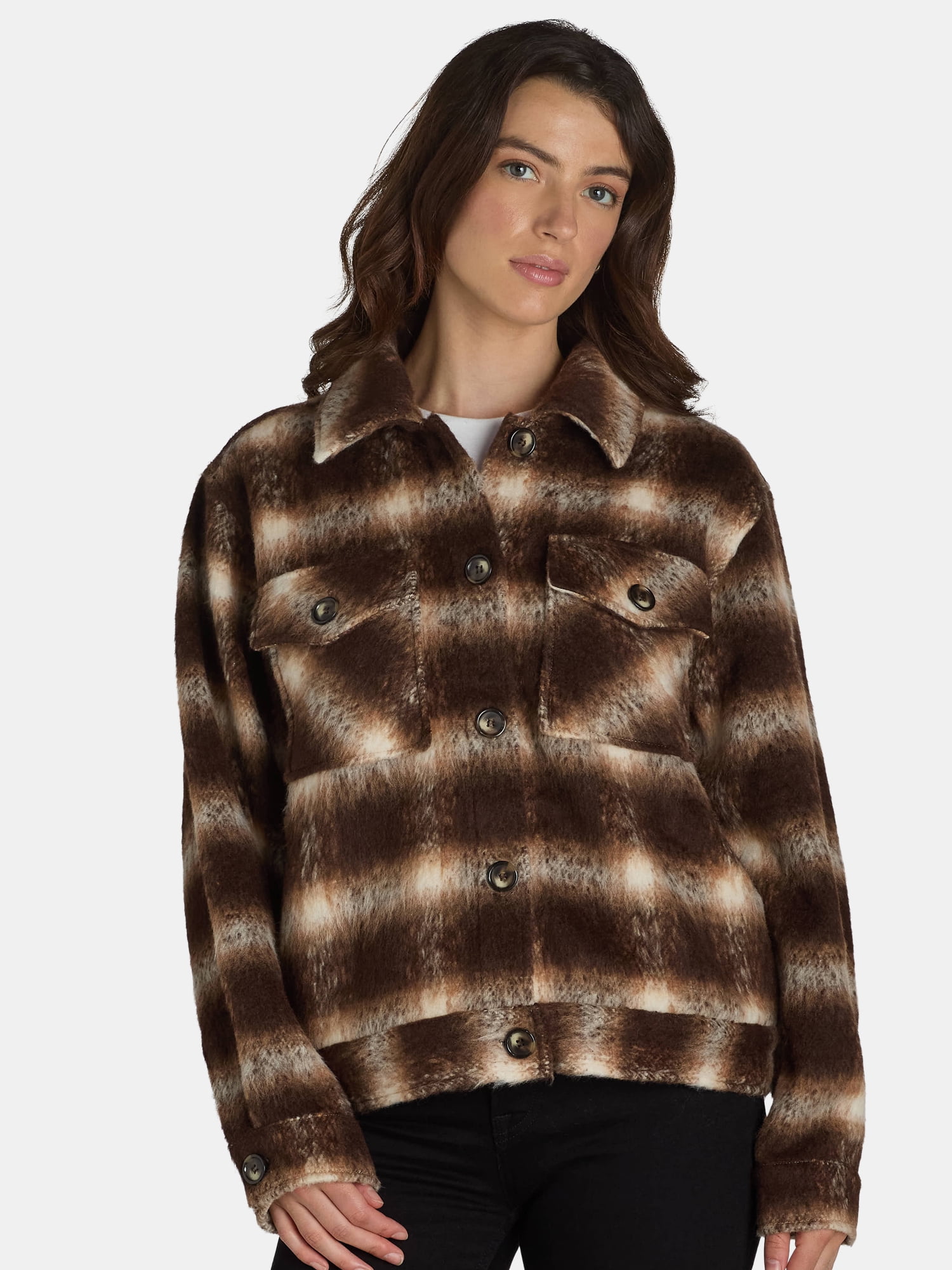 Plaid Button Down Shaket with 2 pockets