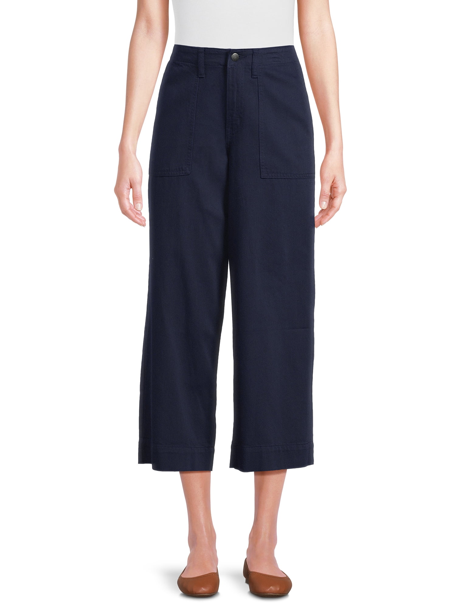 Time and Tru Women's Cropped Wide Leg Pants, Inseam 24