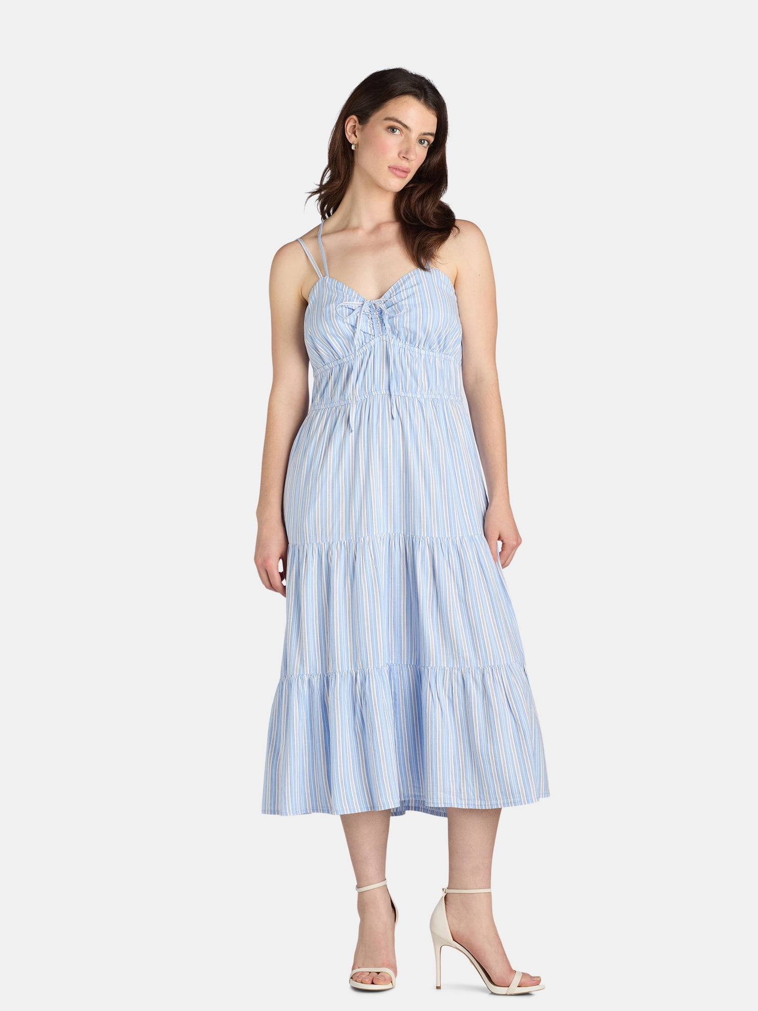 Time and Tru Women's Cross Back Dress with Tiered Skirt, Sizes XS-XXXL ...