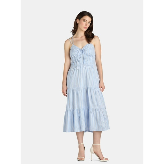 Time and Tru Women's Cross Back Dress with Tiered Skirt, Sizes XS-XXXL
