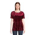 thumbnail image 1 of Time and Tru Women's Crushed Velvet Peplum Top with Short Sleeves, Sizes XS-XXXL, 1 of 5