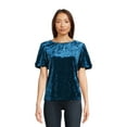 thumbnail image 1 of Time and Tru Women's Crushed Velvet Top with Short Sleeves, Sizes XS-XXXL, 1 of 5