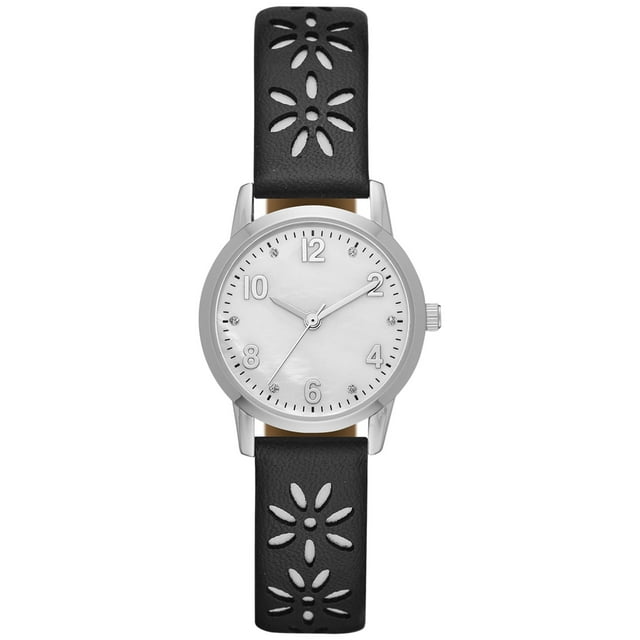 Time and Tru Women's Crystal Accent Watch with Perforated Strap