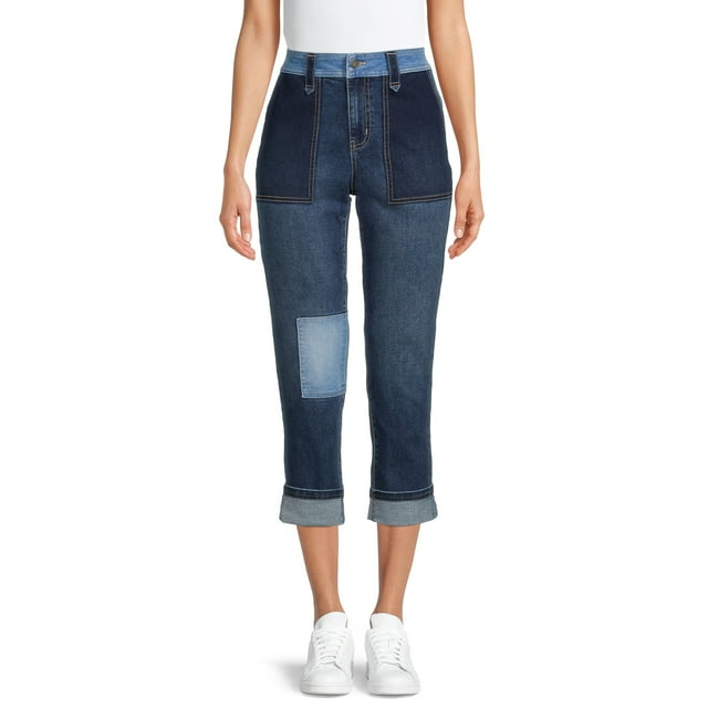 Time and Tru Women's Cuffed Patchwork Jeans