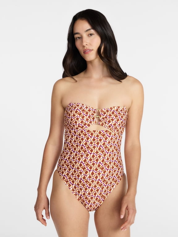 Women's Cut-Out Bandeau One-Piece Swimsuit, Sizes XS-3X