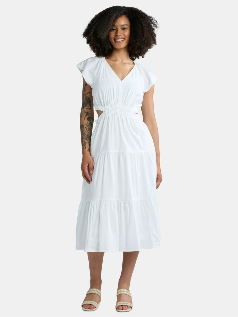 Time and Tru Cut-Out Midi Dress - Flare Silhouette - Walmart.com