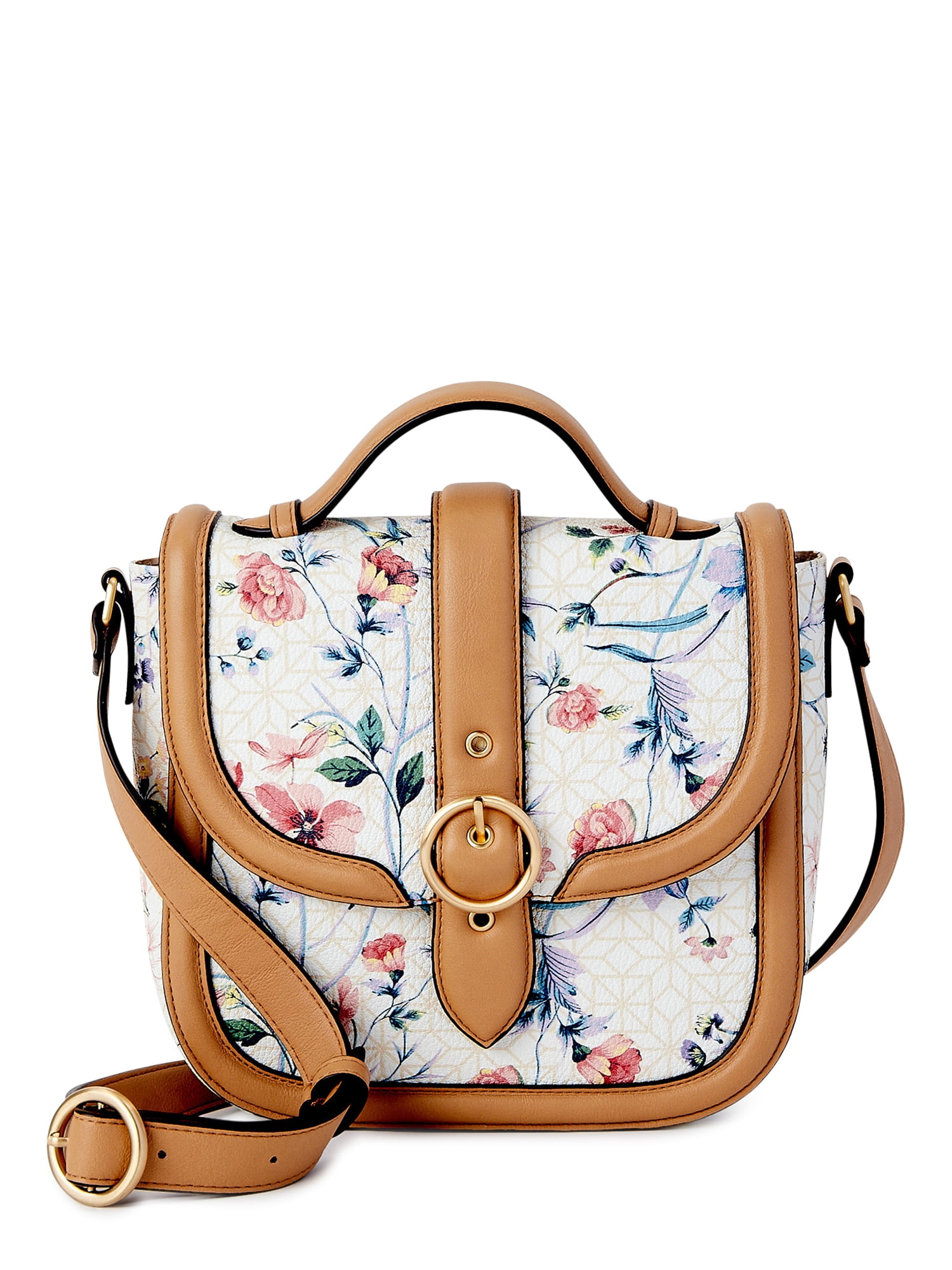 Floral Print Stylish Flap Top Handle Bag With Adjustable Shoulder