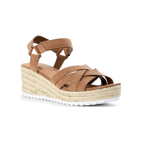 Time and Tru Women's Demi Wedge Sandal, 2.6" Wedge Heel, Beige