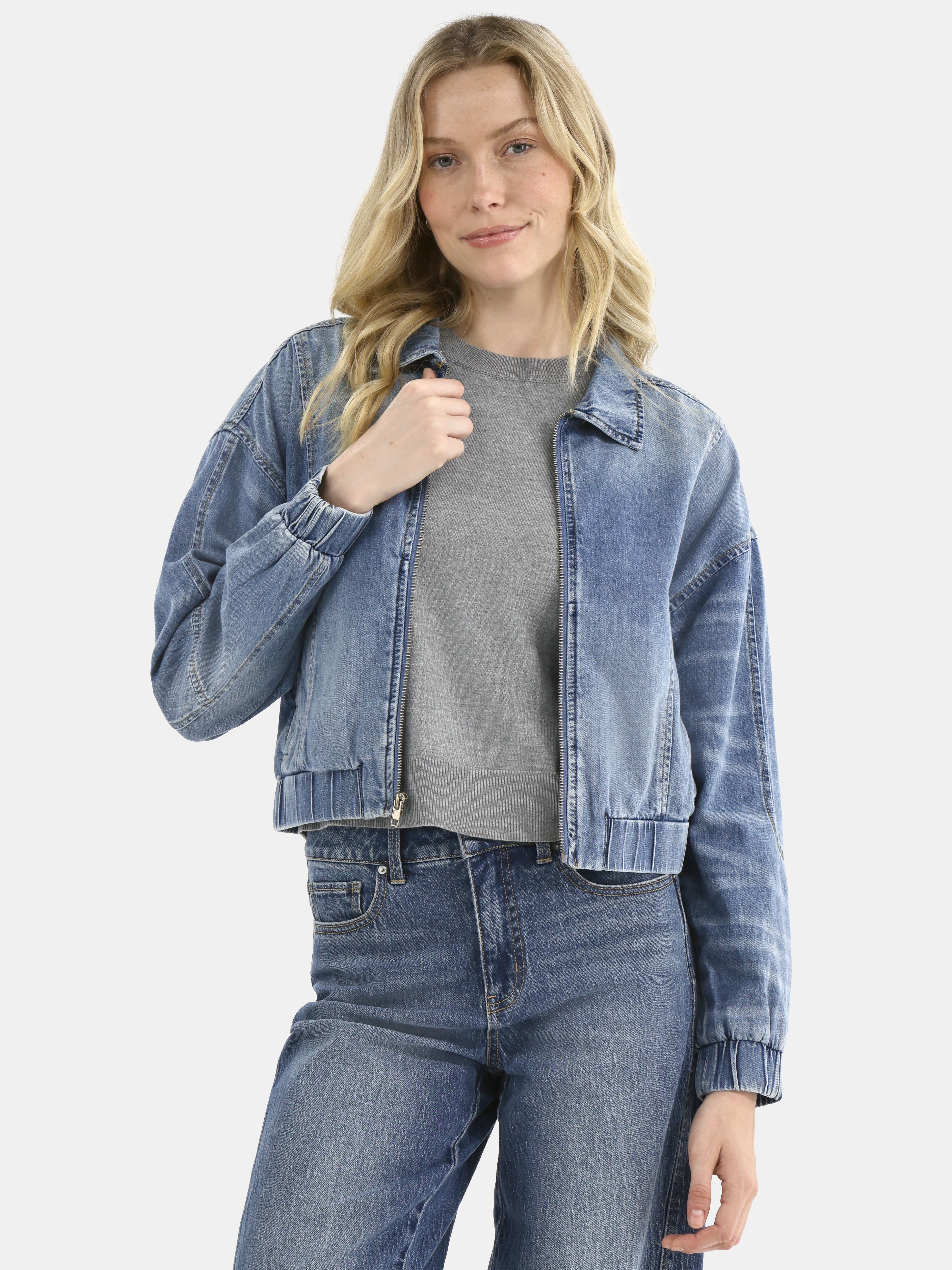 Time and Tru Women's Cotton Denim Bomber Jacket, Sizes XS-XXXL