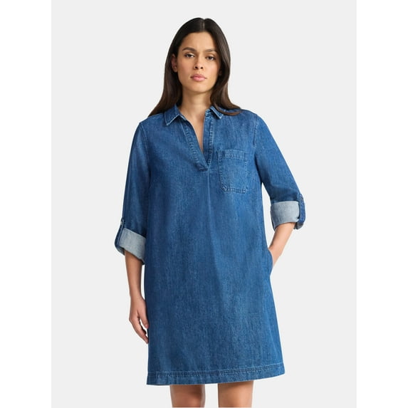 Time and Tru Women's Denim Shirt Dress, XS-XXXL - Walmart.com