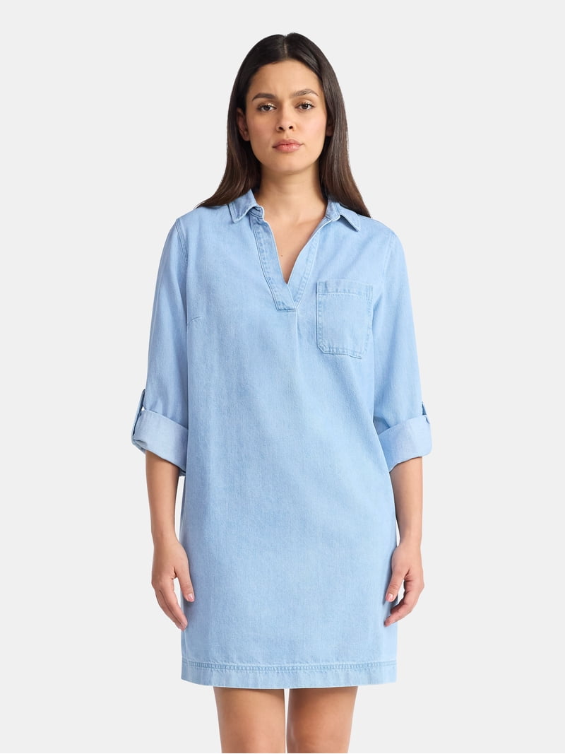 Time and Tru Women's Denim Shirt Dress, XS-XXXL