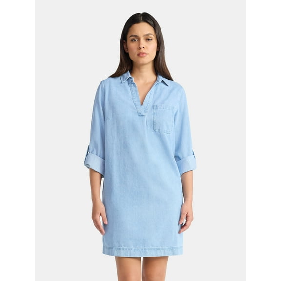 Time and Tru Women's Denim Shirt Dress, XS-XXXL