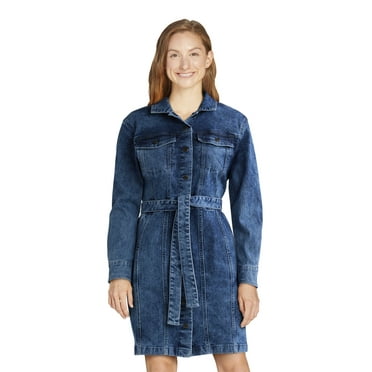 Time and Tru Women's Denim Utility Dress with Belt, Sizes XS-XXXL