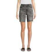 Time and Tru Women's Destructed Hem Denim Bermuda Shorts, 8.5” Inseam, Sizes 2-20