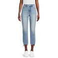 thumbnail image 1 of Time and Tru Women's Destructed Hem Straight Leg Jeans, 25.5" Inseam for Short, Sizes 4S-20S, 1 of 10