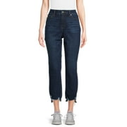 Time and Tru Women's Destructed Hem Straight Leg Jeans, 27.5" Inseam for Regular, Sizes 2-18