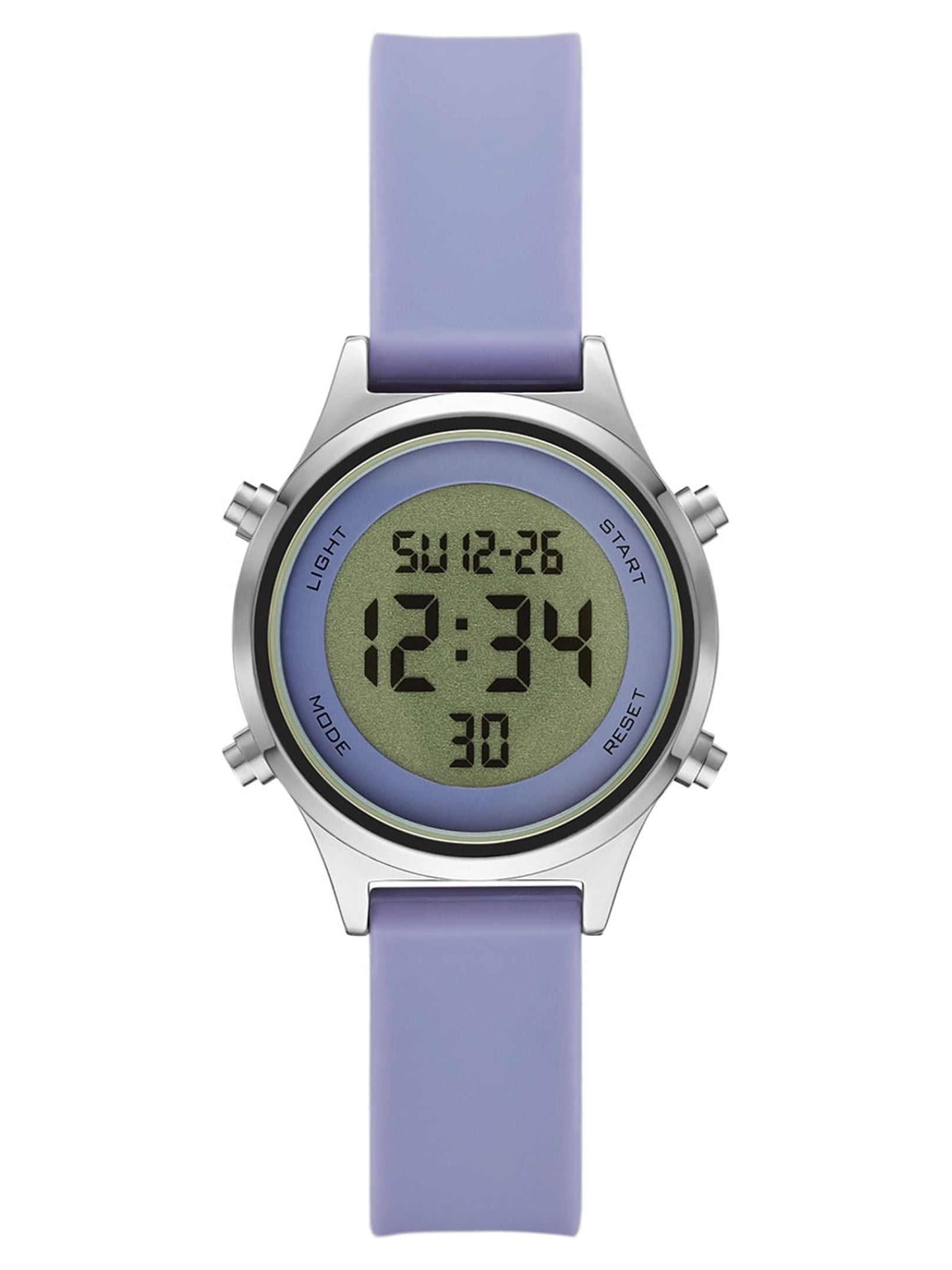 Time and Tru Women's Digital Wristwatch: Silver Tone Round Case ...
