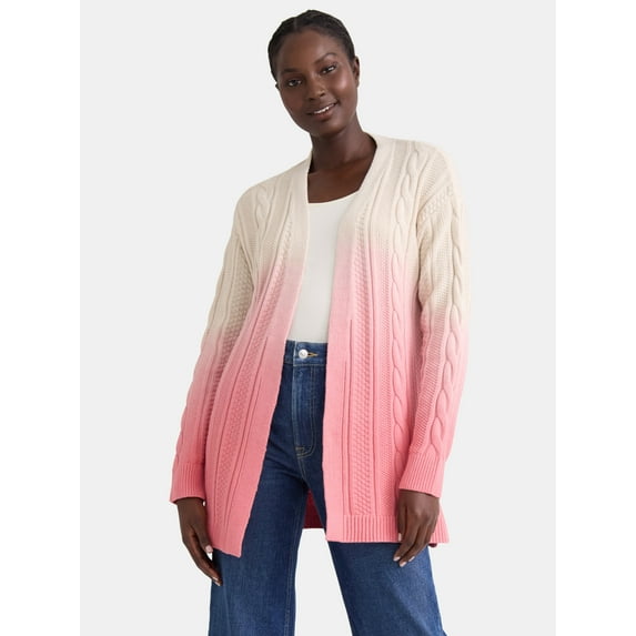 Time and Tru Women's Dip Dye Cardigan Sweater, Midweight, Sizes XS-XXXL