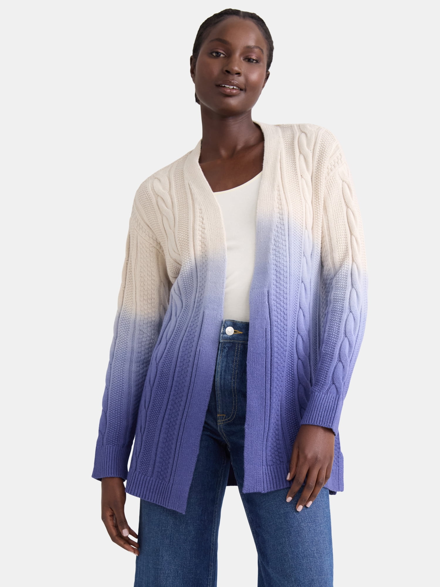 Time and Tru Women's Dip Dye Cardigan Sweater, Midweight, Sizes XS-XXXL