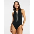 thumbnail image 1 of Time and Tru Women's and Women's Plus Size Zip Front Tank Rash Guard Swimsuit, Sizes XS-3X, 1 of 5