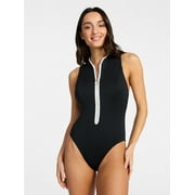TIME AND TRU Women's and Women's Plus Size Dive In Zip Front Tank Rash Guard Swimsuit, Sizes XS-3X